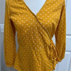 Old Navy Mustard Polka Dot Wrap Blouse